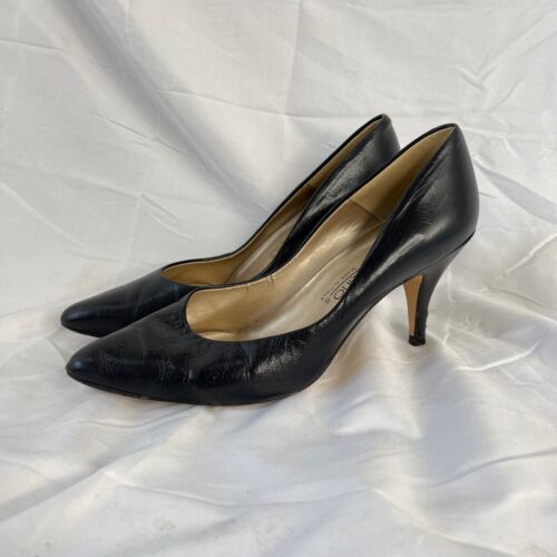 Bandolino Women's Pointy Toe Stiletto Pump Size 8.5 W Black 3 Inch Heel Italy - Picture 1 of 10