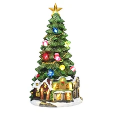 Table Top Christmas Tree with Glitter Finish, 11.81" Light Up Xmas Decoration...