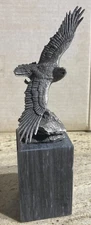 RARE 1983 Hudson Fine Pewter “Eagle Soaring on Marble” #2931  Marble Base 10”