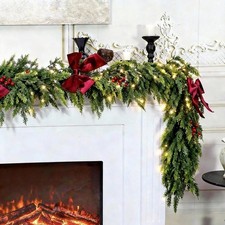 9ft Christmas Garland with Lights,Lighted Cedar Garland for Mantle,Prelit Rea...