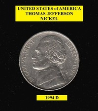 1994 D - Thomas Jefferson / Monticello 5¢ Nickel - Actual Coin Shown *FREE S&H*