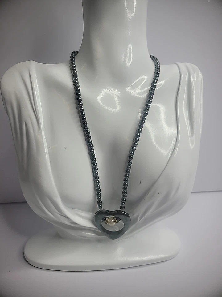 Collar de cuentas de acero inoxidable vintage colgante de corazón joyería con cuentas de cristal Foto 4 de 4