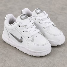 Nike Toddler White Silver Leather Sneakers Shoes Size 2C Baby Lace Up Unisex