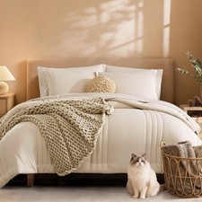 Queen Comforter Set7 Pieces Beige Soft Bed in a Bag Queen Bedding Sets