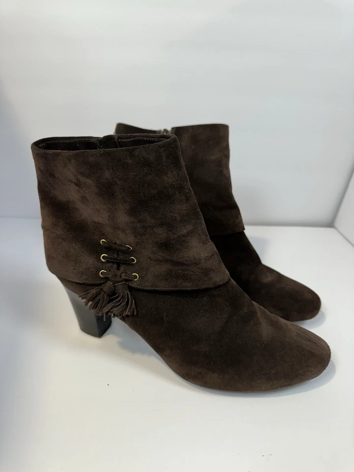 Vaneli Marrón Gamuza Cuero Negro Suela Tacón Botines Botas Cremallera Lateral Para Mujer’s 12 M Foto 3 de 4