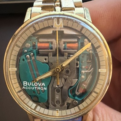 Bulova Accutron Spaceview Men's Vintage Skeleton Manual 34mm Gold Bracelet