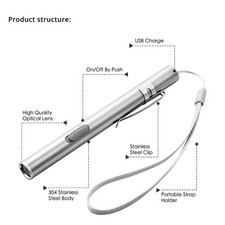 1 Pc Mini LED Pen Light USB Rechargeable Medical Torch Dentist Nurse Light