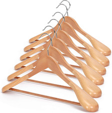 Wooden Suit Hangers, 6 Pack Extra-Wide Shoulder Wood Coat Hangers with Non Slip