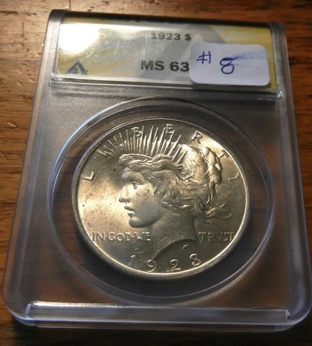 1923-P  $1 PEACE SILVER DOLLAR  "CLEAN CHEEK''  ANACS  MS - 63