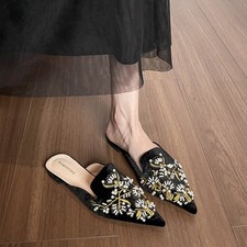 Pointed Slippers Spring Autumn Retro Chinese Style Embroidery Flat Sandals Women