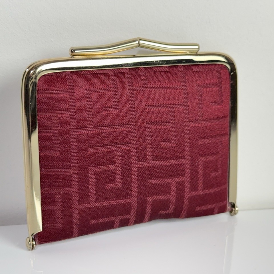 Vintage FJ Monogram Sewing Kit Burgundy Gold Tone Travel Accessory Rare