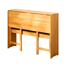 40" Bamboo Folding Desk with Bookshelf, Folding Bamboo Desk for Small Spaces, 