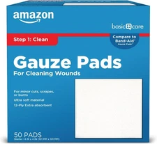 Amazon Basic Care Gauze Pads, 4x4 inches Sterile Medical Inch (Pack of 1) 