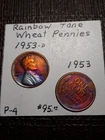 Rainbow Toned  Colors  2 - Wheat Penny   1953 -D  / 1953    P-4