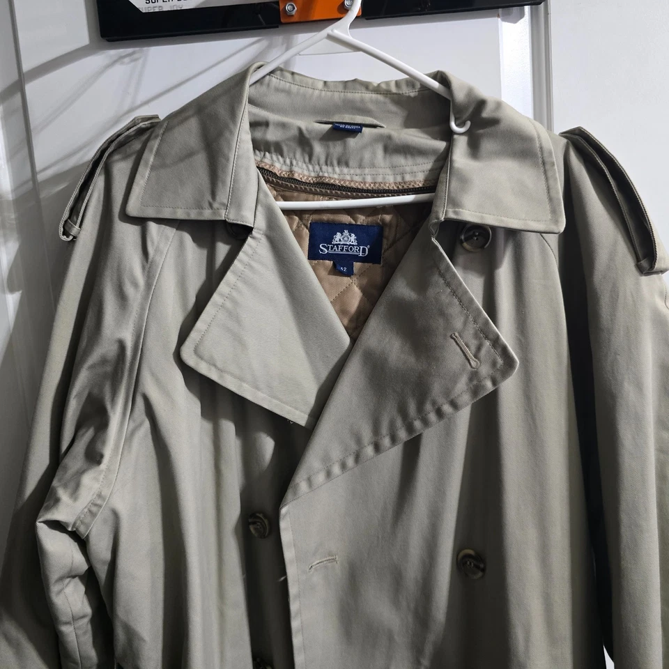 Stafford всепогодное пальто Тренч на молнии подкладка 42 хаки хлопковая смесь - Изображение 3 из 4