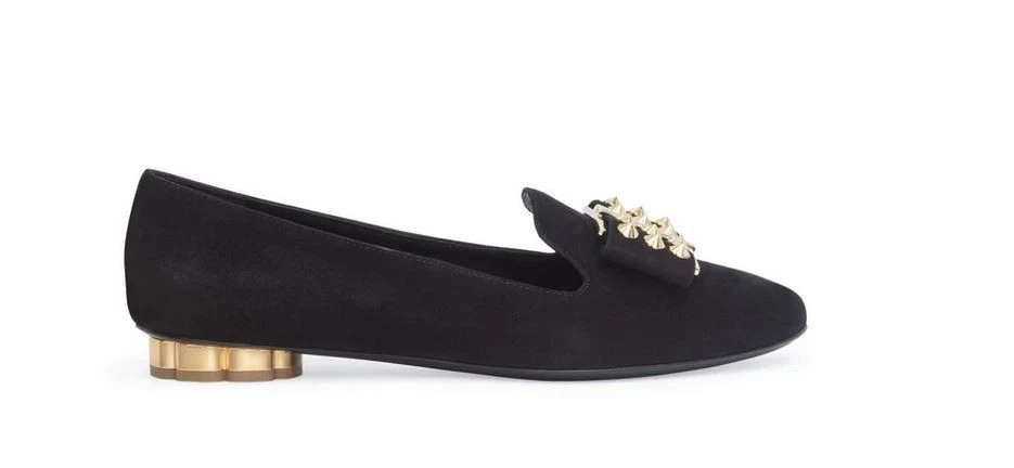 Nuevo Salvatore Ferragamo talla 6.5 b Sarno negro gamuza tachuelas planas 693190 Foto 3 de 4