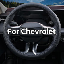 Black 15''Genuine Leather Steering Wheel Cover for Chevrolet