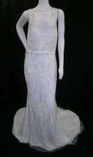 Pronovias Wedding Dress 10 Ivory Beaded Lace Fitted Mermaid Illusion Low V Back
