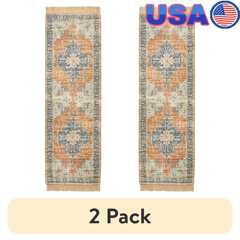 Distressed Area Rug Medallion Pattern Stain Resistant Indoor Runner Floor Mat US