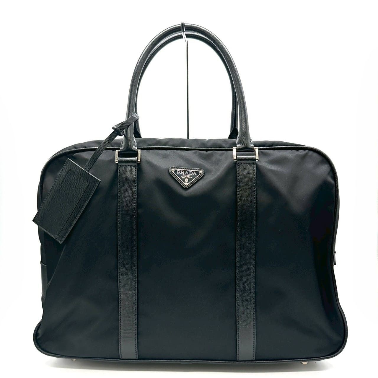 PRADA Triangle Logo Briefcase Business Hand Shoulder Bag Leather Auth R02139