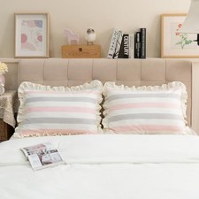 Pillow Shams Set of 2 Yarn-Dyed Pure Cotton 26" x 20" Pack of 2 Pink Stripe