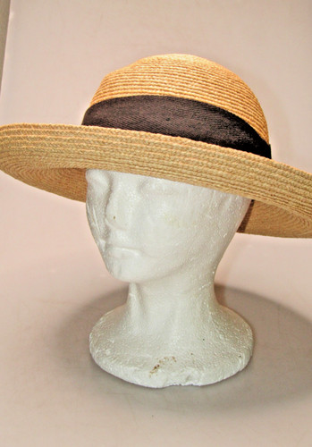 Womens Helen Kaminski Braided Raffia Sun Floppy Hat w Grosgrain Bow Size One
