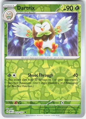 Dartrix 014/197 Uncommon Obsidian Flames Pokemon Reverse Holo Near Mint