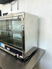Countertop Heated Food Display Case Cubed Glass, 2 Shelves, Self Service