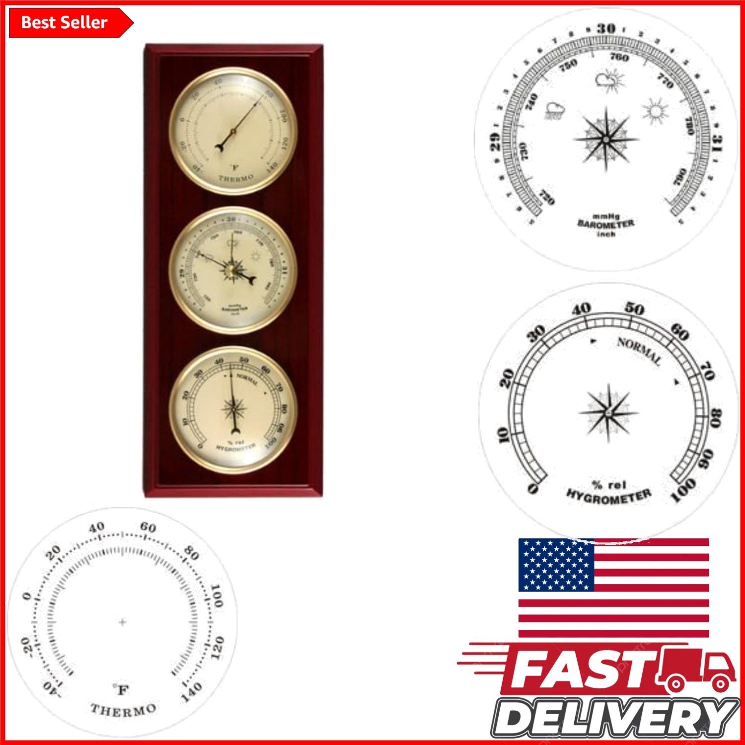 With Thermometer & Hygrometer - 13 Inches High