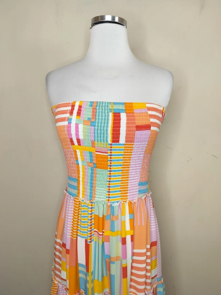 Maxi Vestido Abel The Label Sin Tirantes M Mediano Niveles Calado Bloques de Color Geo Foto 2 de 4