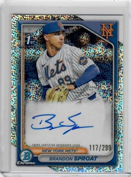 2024 Bowman Chrome Brandon Sproat 1st Bowman Auto #/299 Speckle Refractor Mets