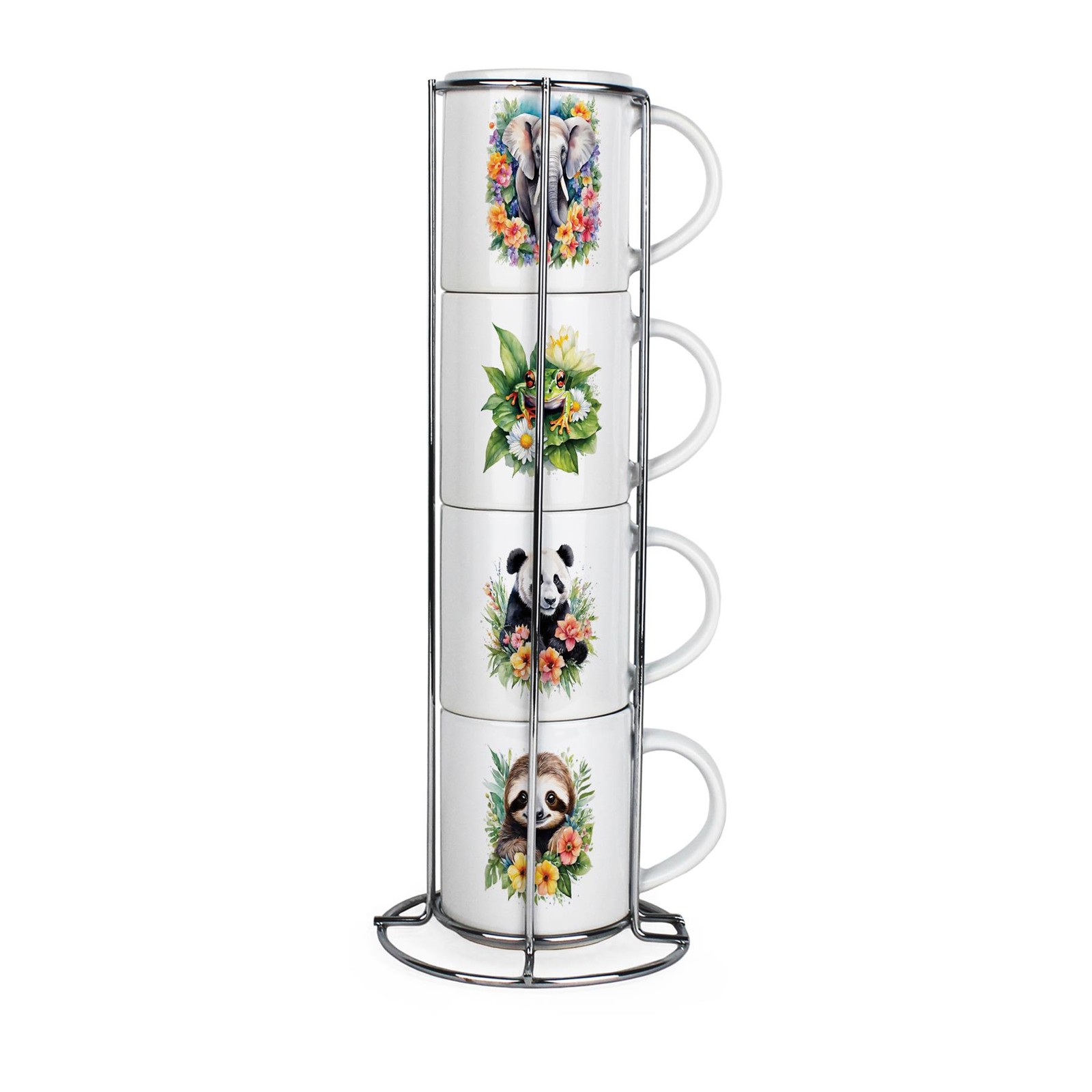 Exotic Animals Small Stacking Mugs Set - Gifts for Animal Lovers - Set of 4