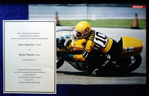 Jarno Saarinen na plakacie Yamaha TZ, DIN-A-3 + wskaźnik śmierci Saarinen / Pasolini - Zdjęcie 1 z 3
