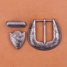 Vintage Flower Engraved Western Cowboy Belt Buckle 3 piece Set Fit 30mm Strap