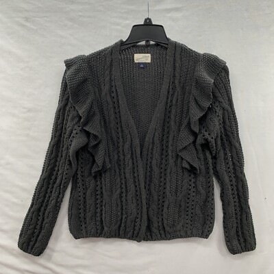 Universal Thread Women Cardigan Sweater Slate Gray Ruffle Front detail Size M