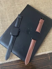 22mm Classic Black Genuine Leather Watch Band Strap Wristband For Apple 12345678