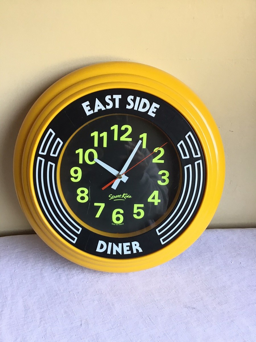 Vtg Street Kids East Side Diner Yellow Plastic Wall Clock Taiwan