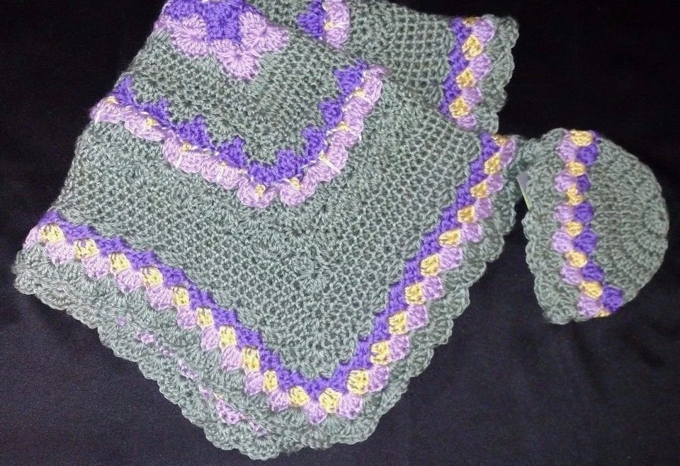 Manta de bebé bebé bebé recepción cuna moisés manta nueva hecha a mano ganchillo Foto 3 de 4