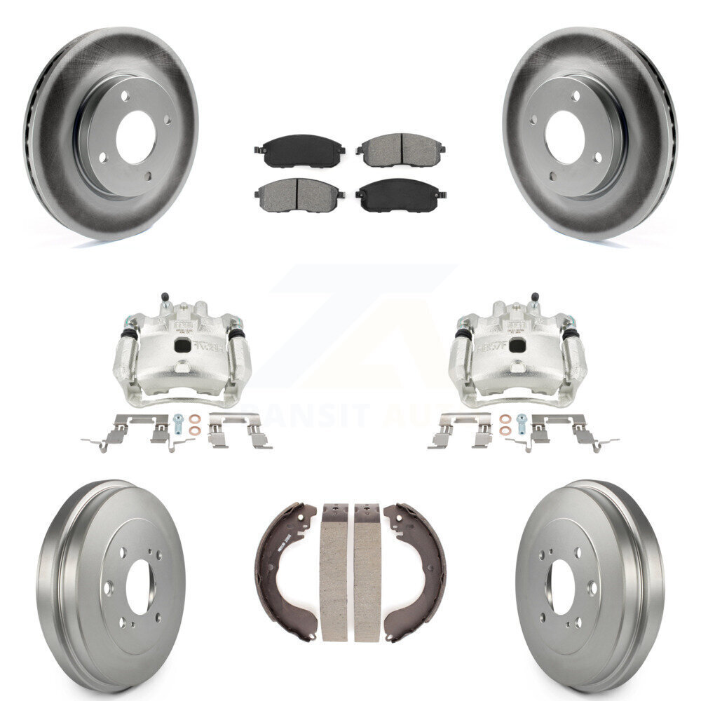 Front & Rear Brake Caliper Coated Rotors Drum Semi-Metallic Pad Kit 8Pc for Nissan