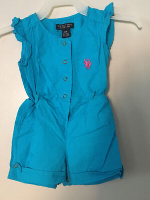 Polo Assn Baby Girls Sz 12 Mos Blue 1pc Polo Player Logo Shorts Romper  - Main Image