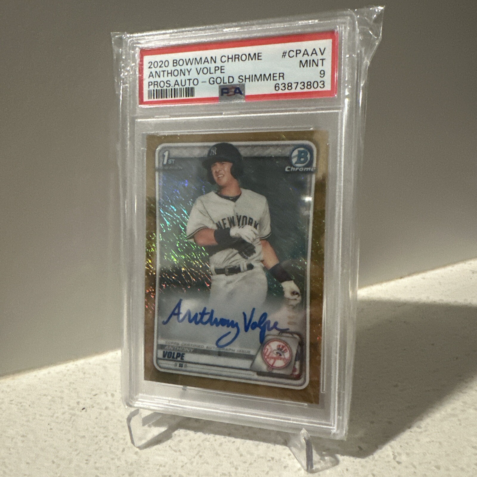 2020 1st Bowman Chrome Anthony Volpe Gold Shimmer Refractor Auto /50 PSA 9