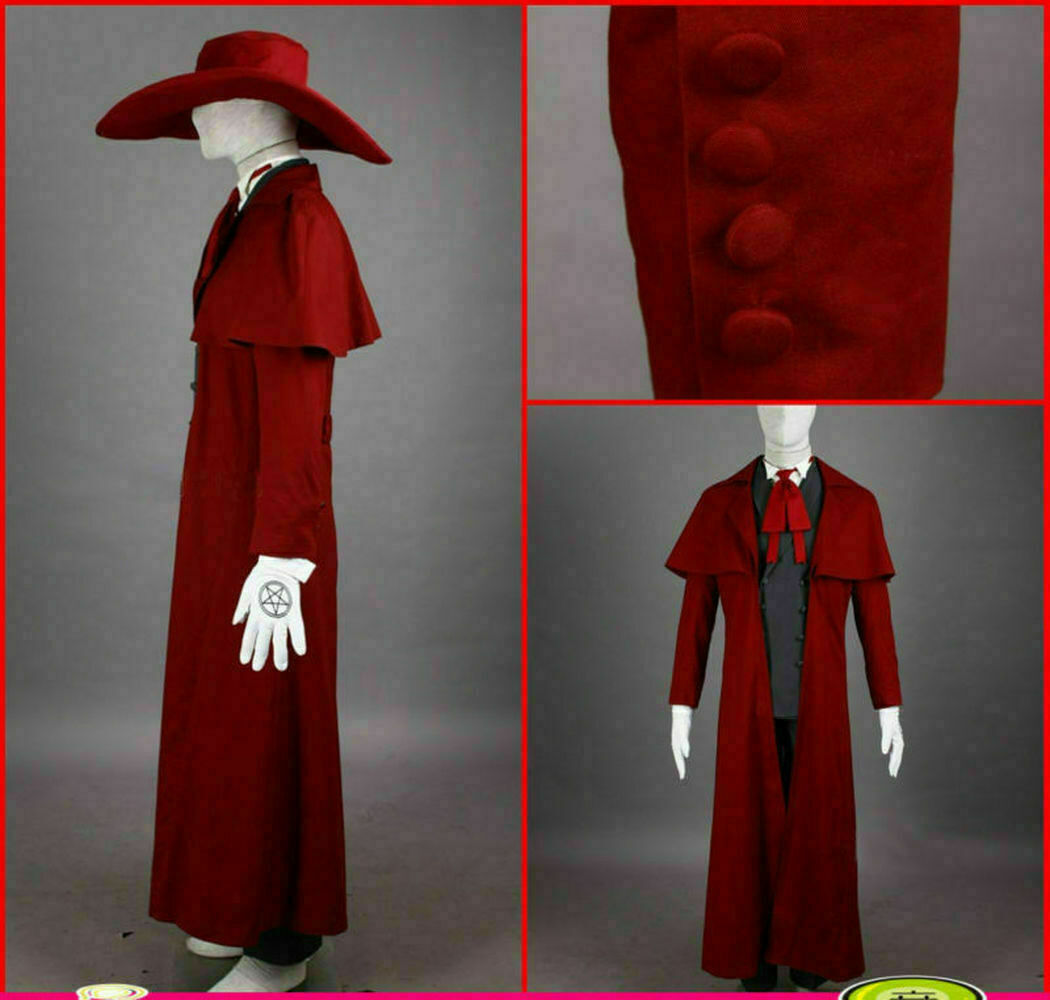 Anime Hellsing Ultimate Alucard Cosplay Costume Red Over Coat With Hat set