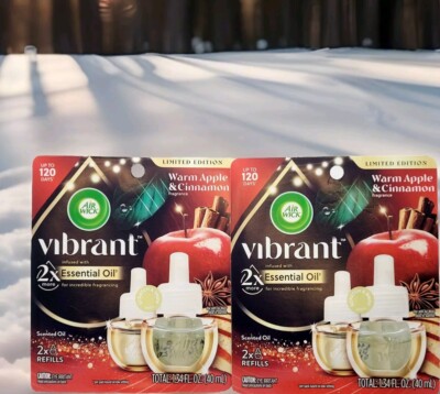 2 Air Wick Vibrant Warm Apple & Cinnamon Essential Oil Plugin Refills 