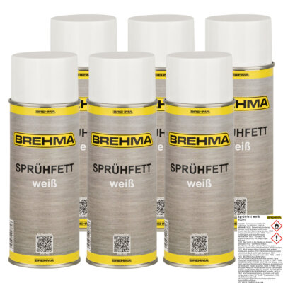6x BREHMA Sprühfett Weiß mit PTFE -50°C bis +170°C weißes Fettspray Kettenspray