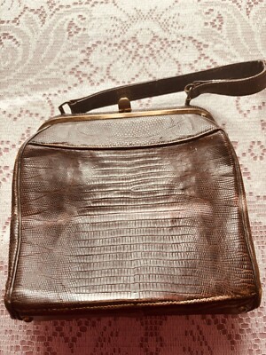 Vtg  Brown Animal  Pattern Women Small Pocketbook Handbag As Is
