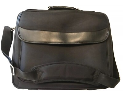 FORAY Black Leather Trim Laptop Computor Shoulder Soft Polyester Briefcase Bag