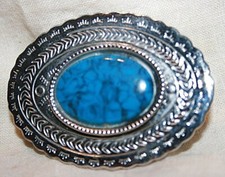 2" x 1-1/2" Metal Concho Style Turquoise Belt Buckle