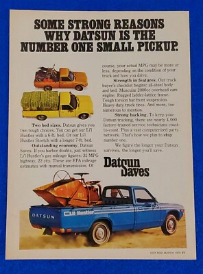 1976 DATSUN PICKUP TRUCK LI'L HUSTLER ORIGINAL PRINT AD ''SOME STRONG REASONS''