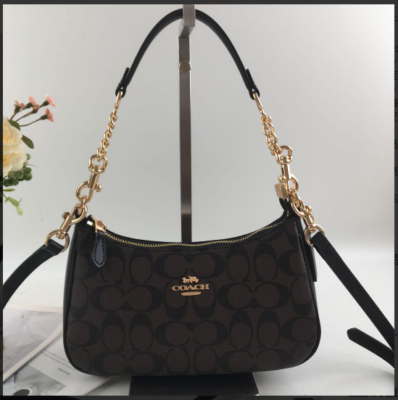 COACH CA548 Teri Shoulder Bag Signature Coated Canvas Black Brown