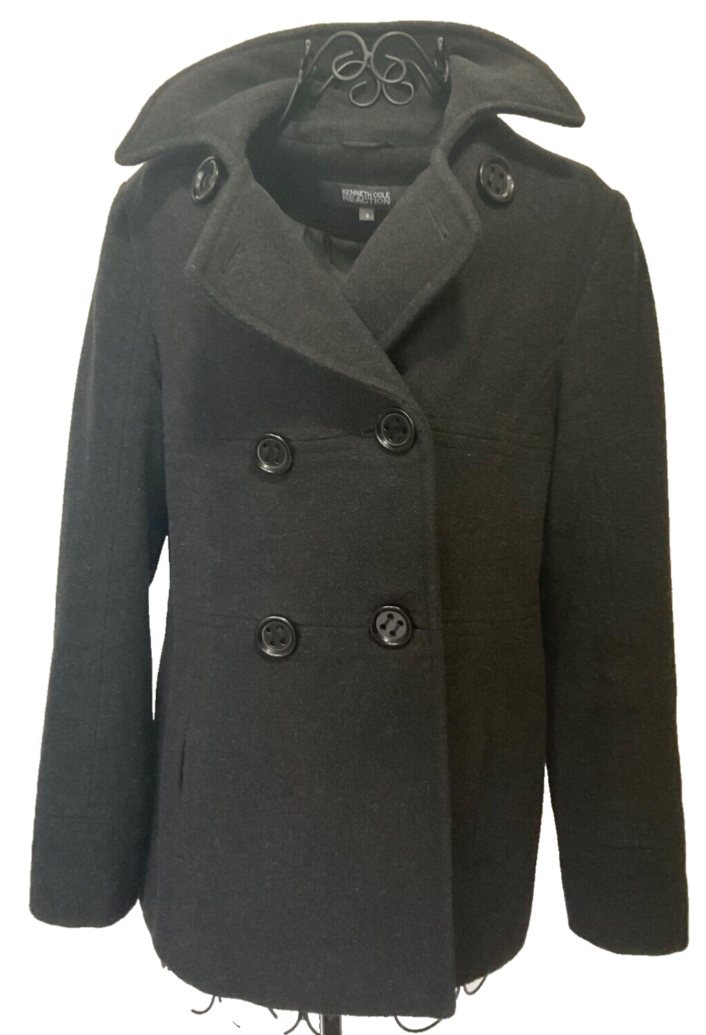 Kenneth Cole Women’s  Wool Blend Double Breasted Charcoal Pea Coat size 8